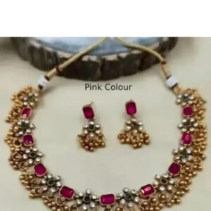 gold plated bridal choker necklace set with earrings for women